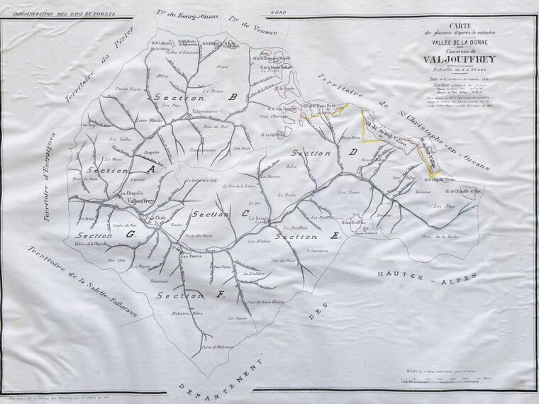 Carte de l’hydrographie du Valjouffrey : la Bonne, ses torrents et ses affluents
