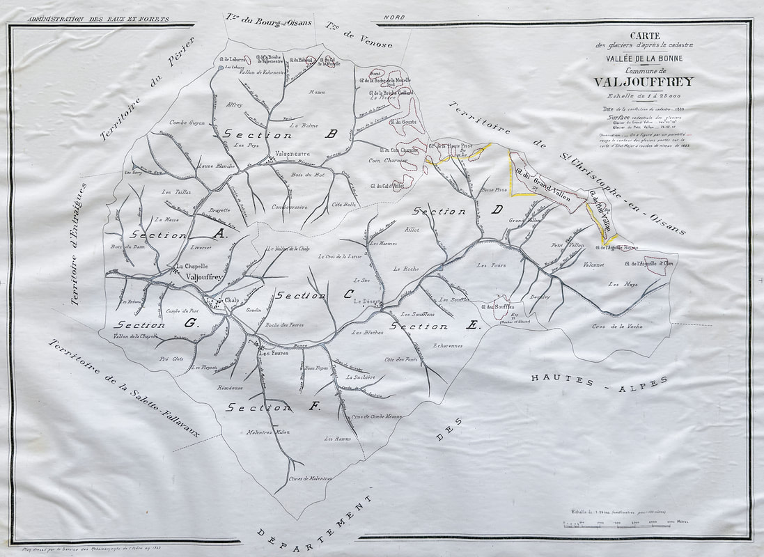 Carte de l’hydrographie du Valjouffrey : la Bonne, ses torrents et ses affluents