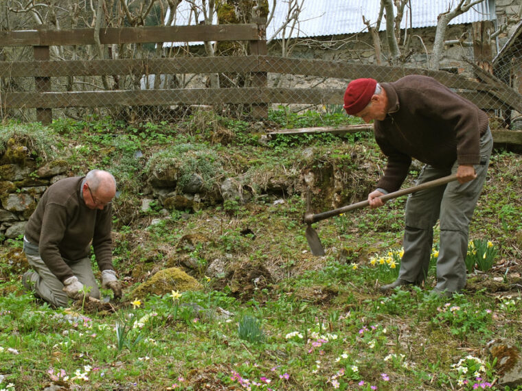 Les bénévoles remettant en état le jardin alpin de Valsenestre, avril 2015 — photos Denis Champollion