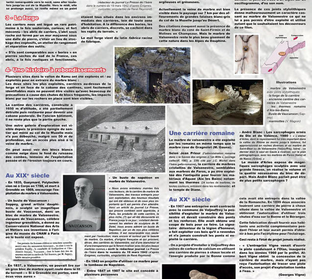 Fac-similé de l’article de Georges Vigne sur le marbre blanc de Valsenestre, avec ses illustrations